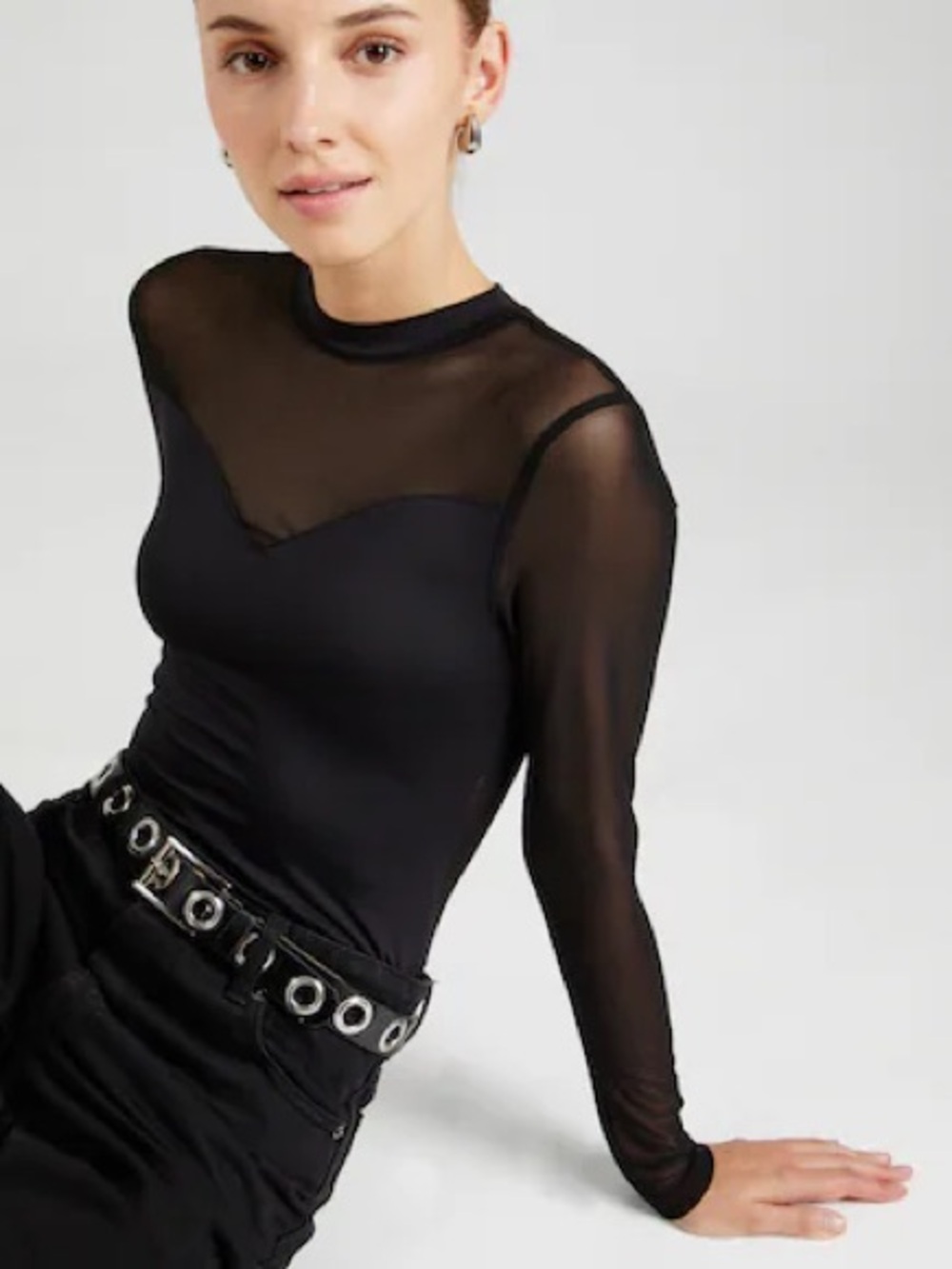 Anthropologie Black Sheer Mesh Long-Sleeve Top - Women NWT